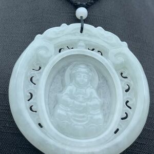 Elegant Jade jadeite white guanyin Kwan yin Pendant Necklace certificate